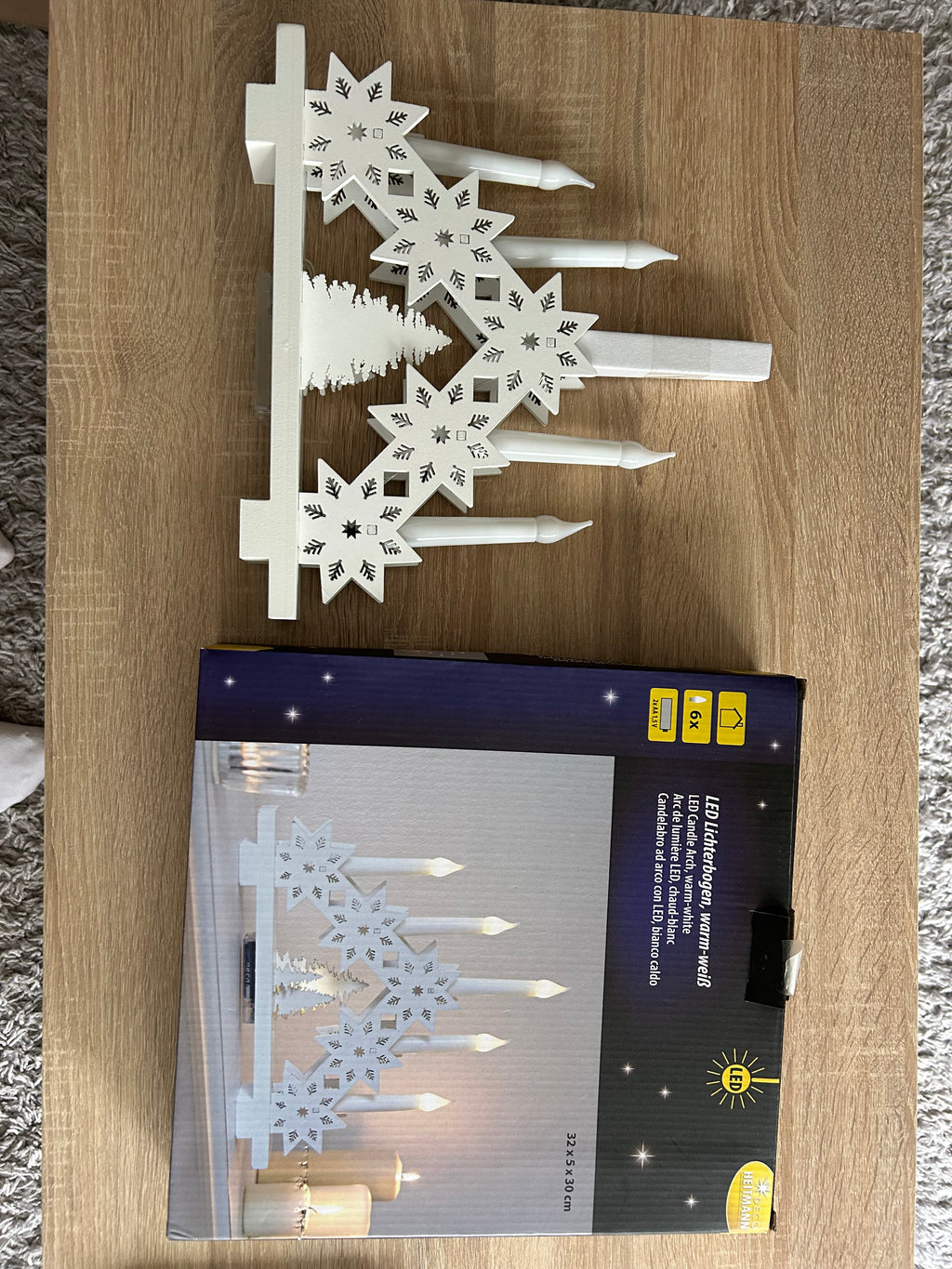 LED Lichterbogen weiß 5-flammig Sterne warmweiß Holz NEU OVP