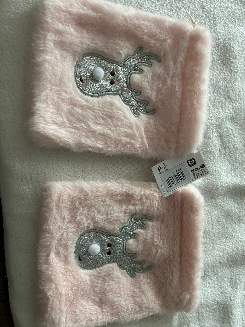 2x Geschenkbeutel Plüsch rosa Rentier NEU