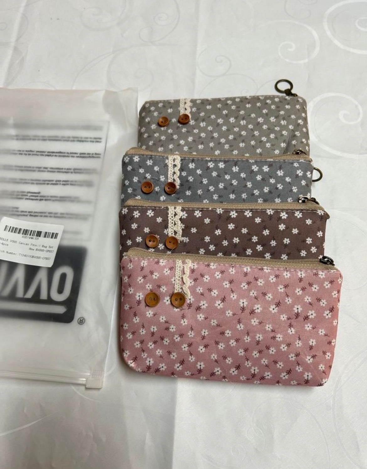 4er Set Federmäppchen Etui Stofftasche Canvas Blumenmuster