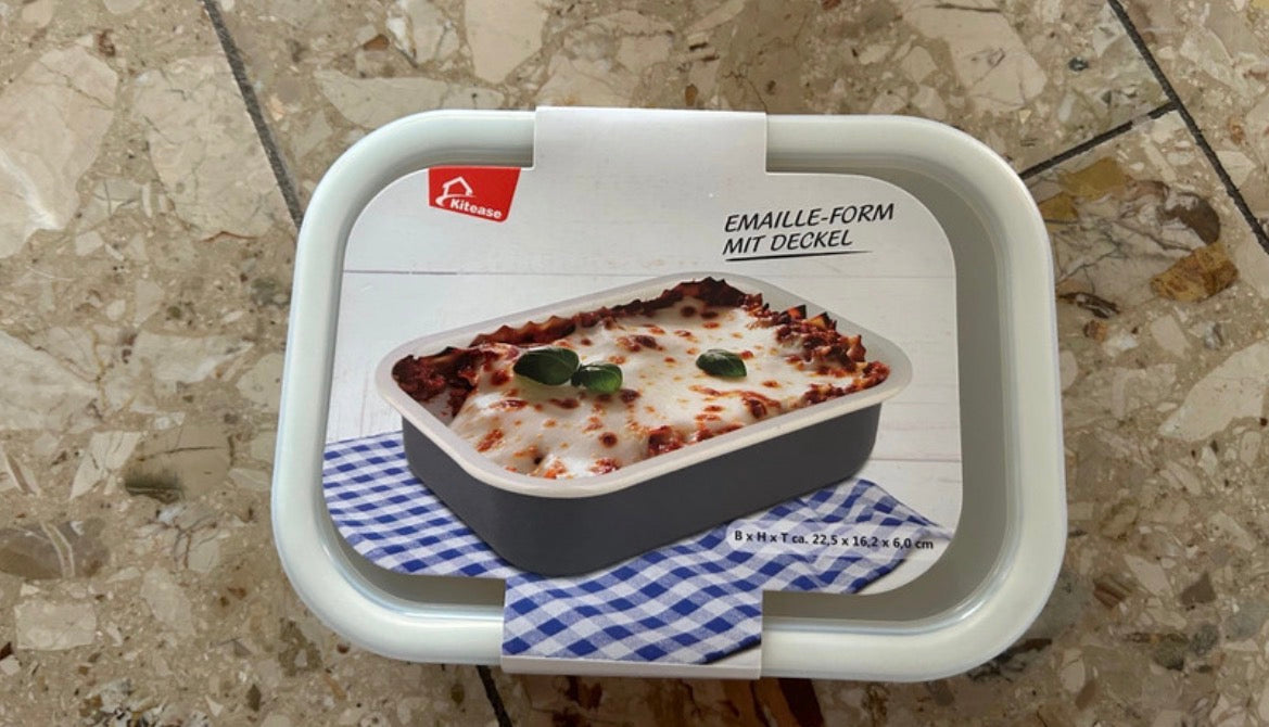 NEU Kitchase Emaille Auflaufform mit Deckel 22x16cm Ofenfest