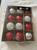 12x Christbaumkugeln Echtglas rot weiß silber