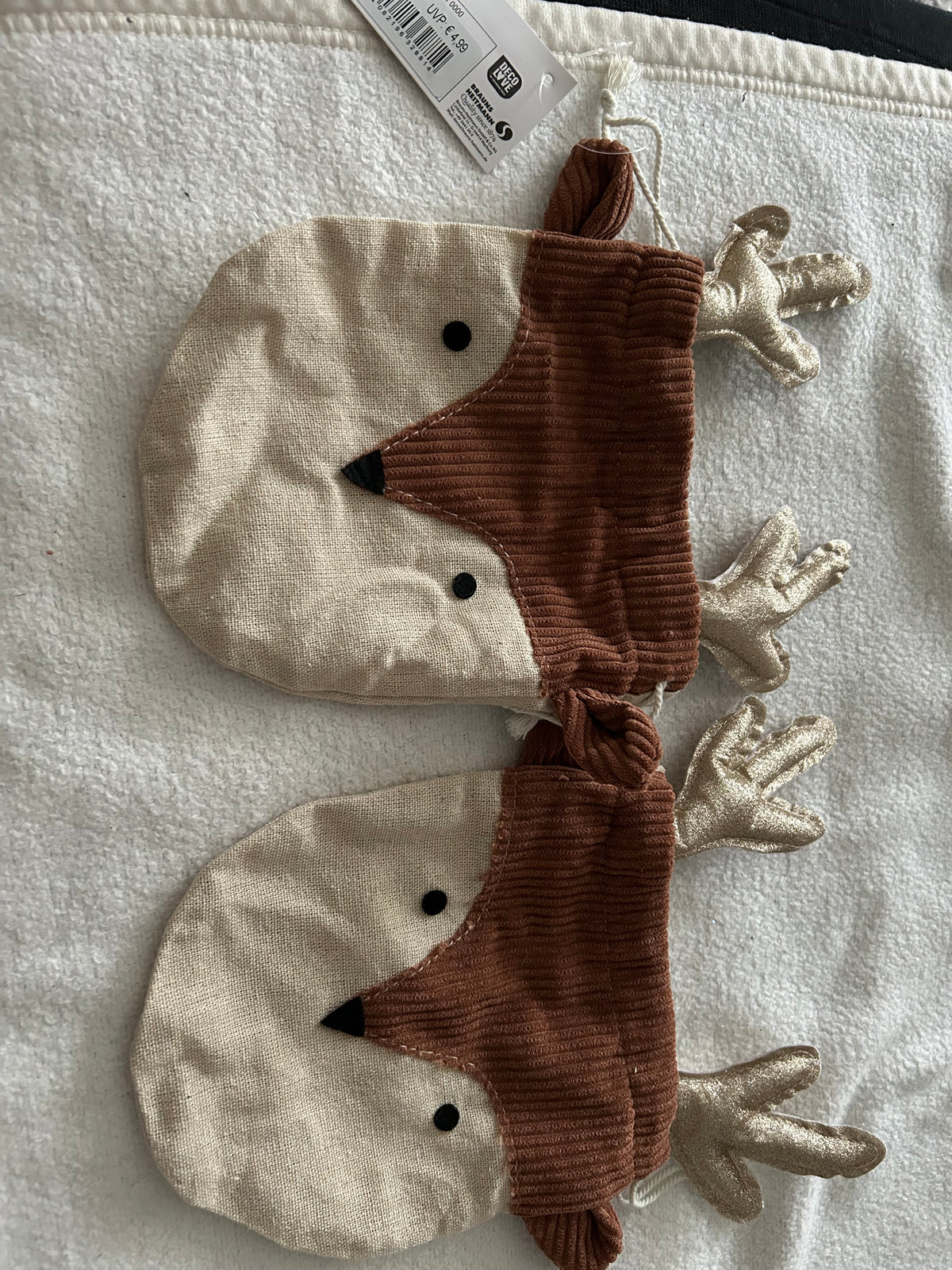 2x Geschenkbeutel Weihnachten Rentier Jute braun beige