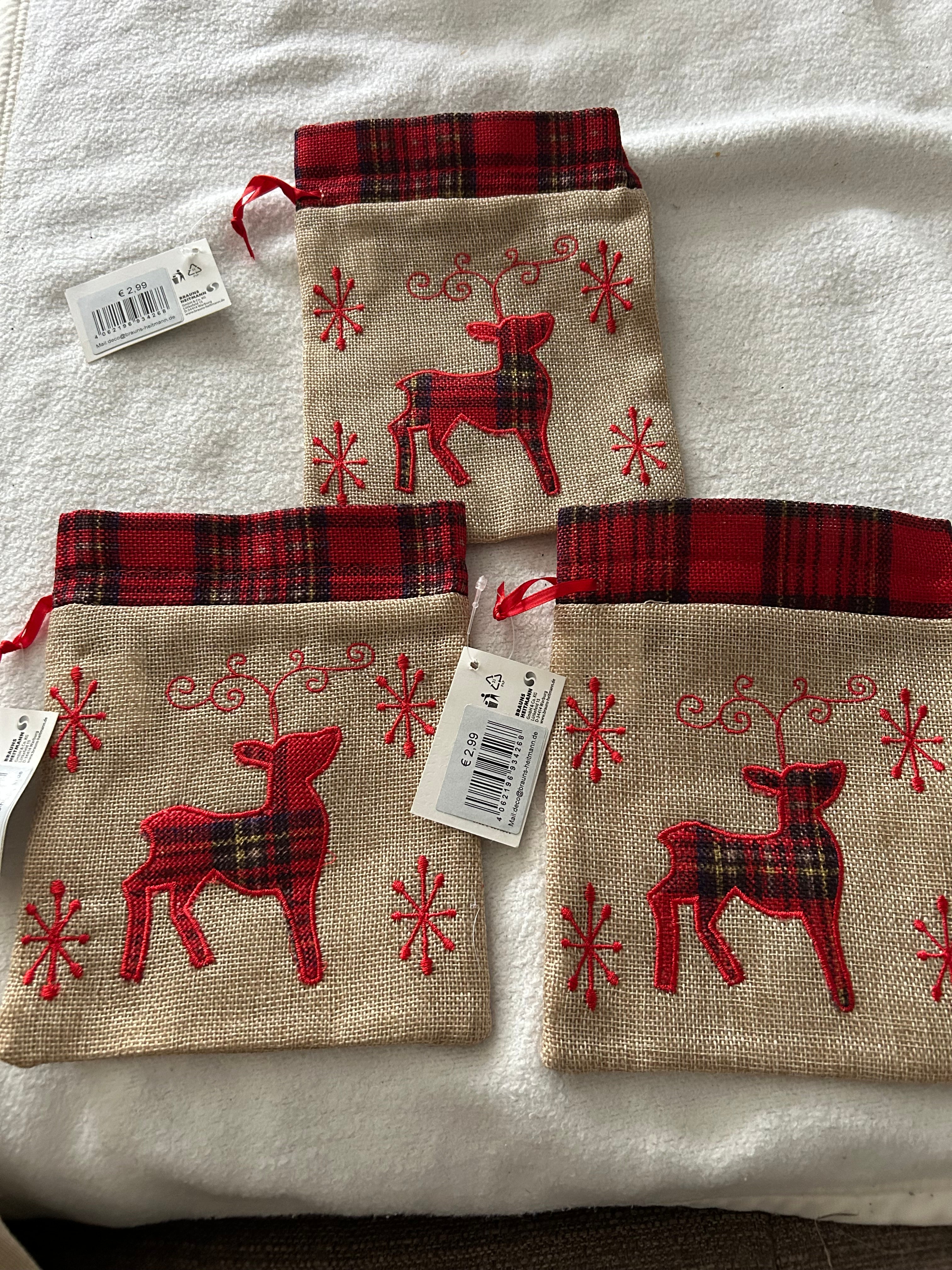 Weihnachten Geschenkbeutel Jute Rentier rot