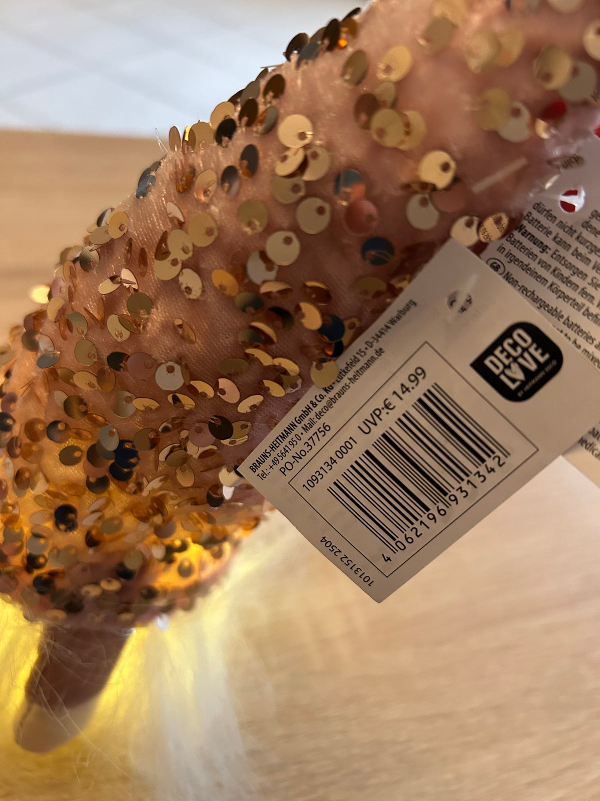 LED Wichtel Gnom rosa Pailletten leuchtend NEU