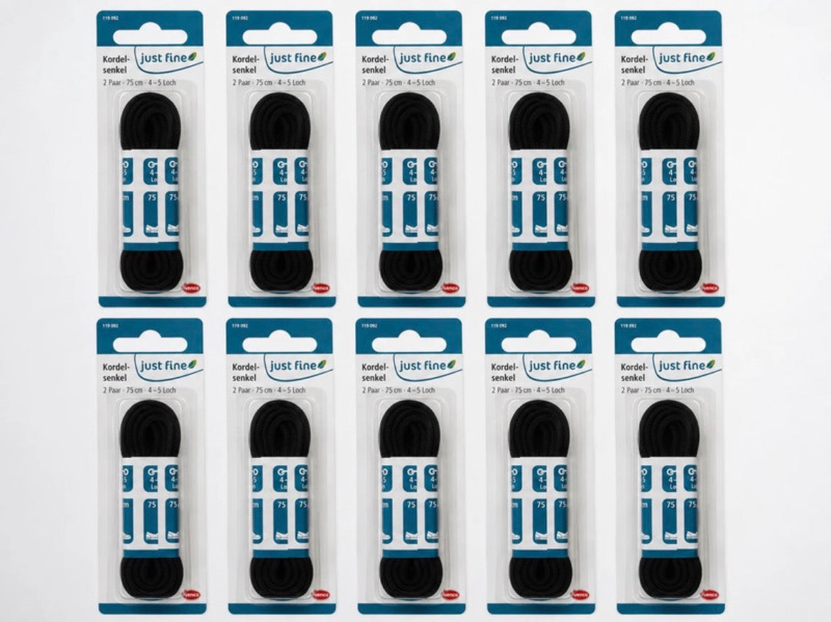 10x Bundle Schnürsenkel 75cm Schwarz - just fine
