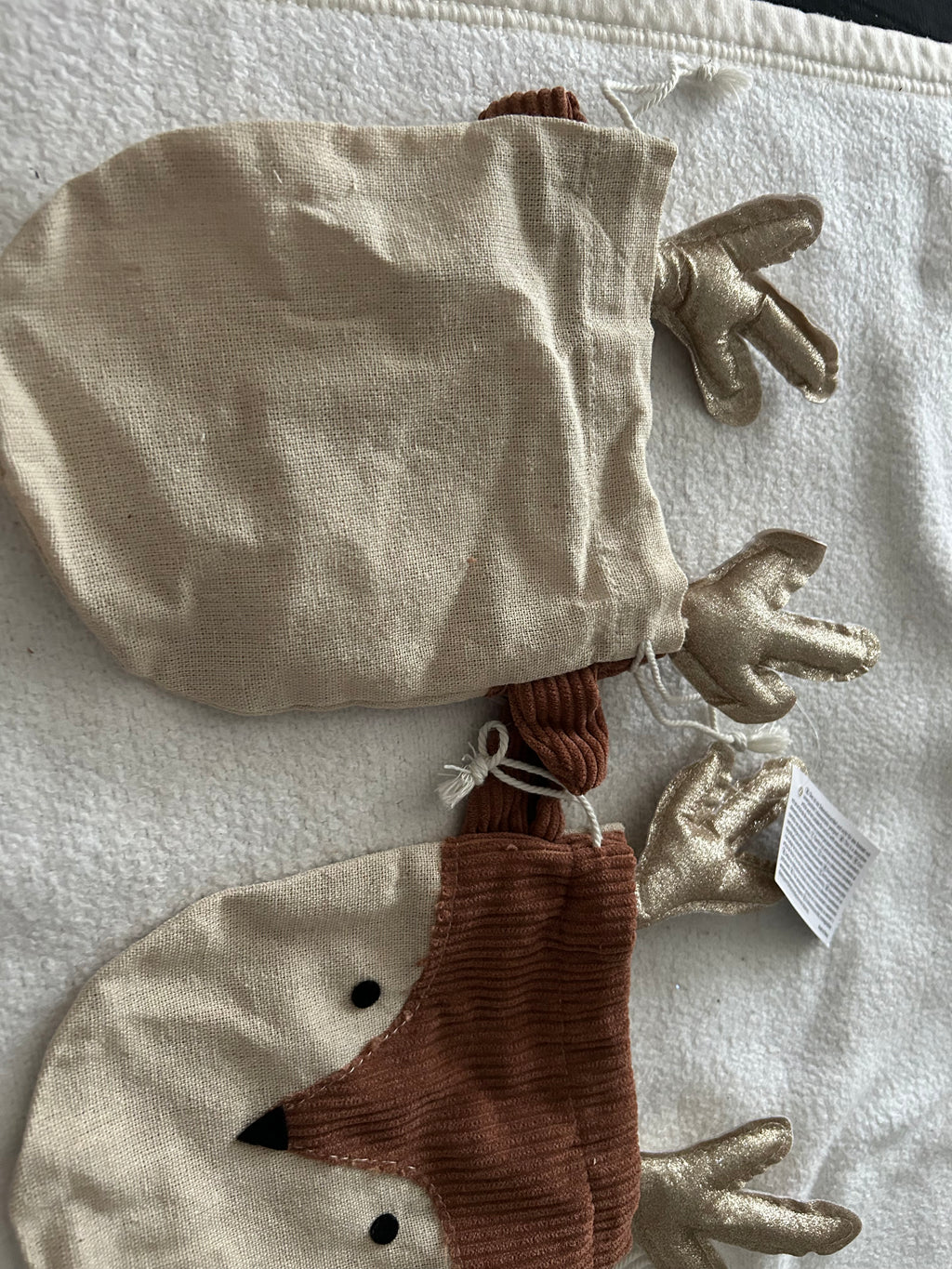 2x Geschenkbeutel Weihnachten Rentier Jute braun beige