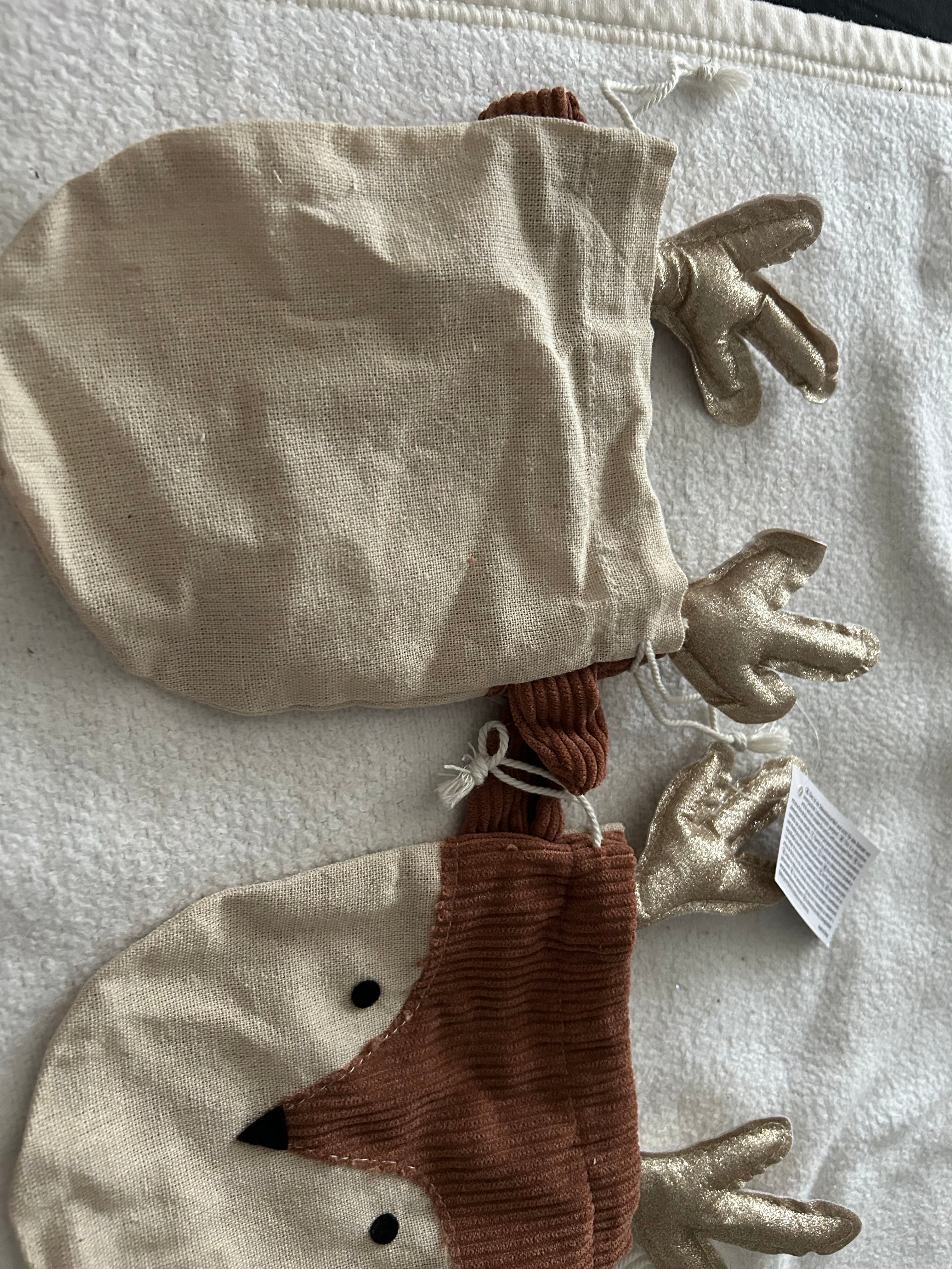 2x Geschenkbeutel Weihnachten Rentier Jute braun beige