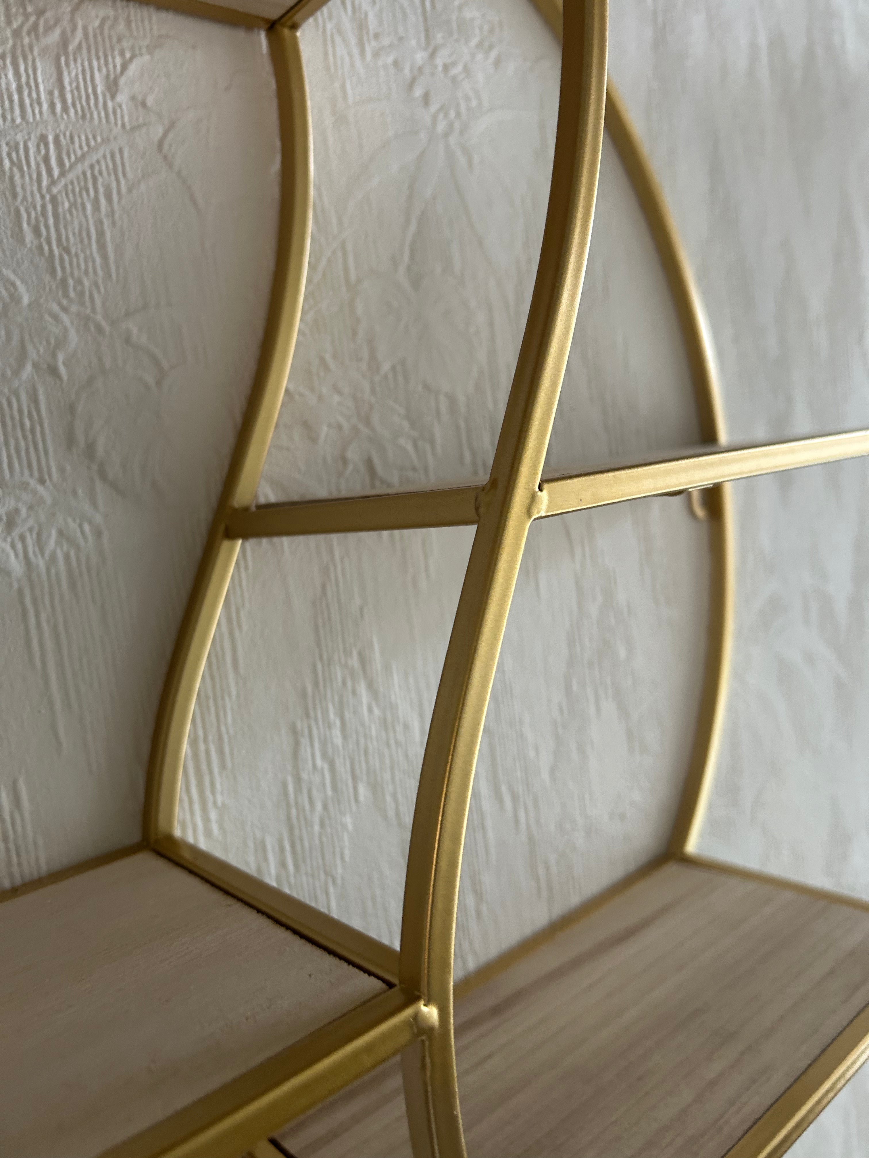 Wandregal Rund 55cm Gold Holz 4 Böden Wandboard Deko Regal